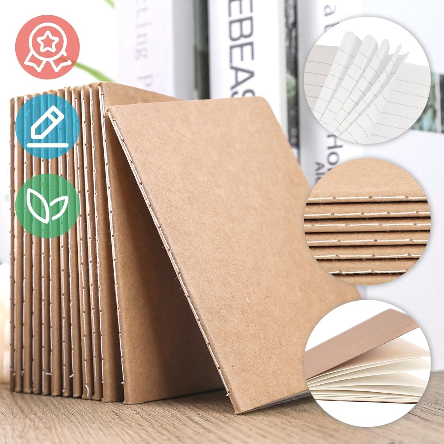 Koogel 24PCS Small Lined Notebooks Bulk, 3.5 x 5.5 Inch Mini Journal Pocket Notepads Set, Kraft Paper Cover Memo Pad for Back to School Students Home Supplies, 30 Sheets/60 Pages