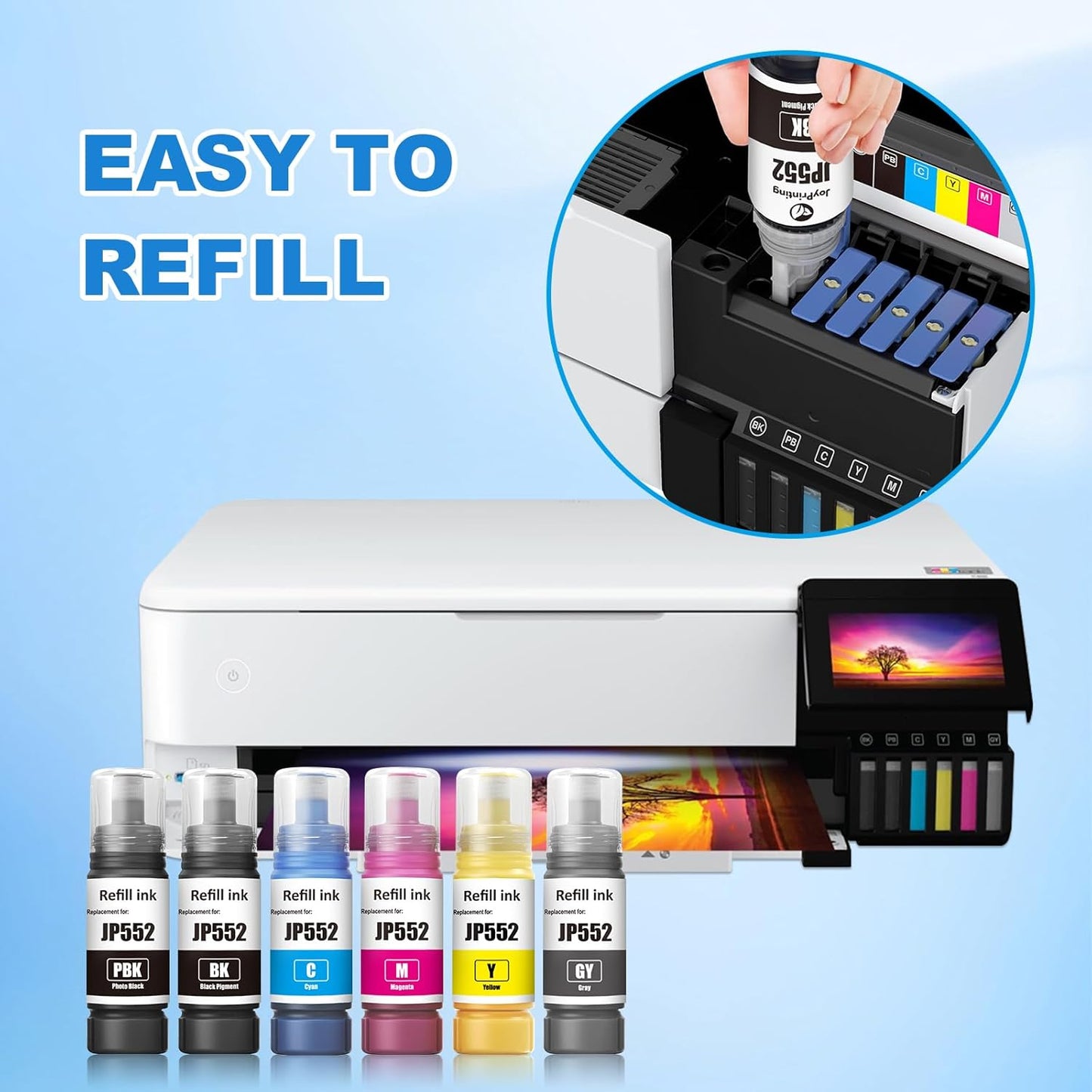 552 Black Ink Bottles Compatible 552 Ink Refill Bottles Work for ET-8500 ET-8550 Printers (Pigment Black, 2 Pack)