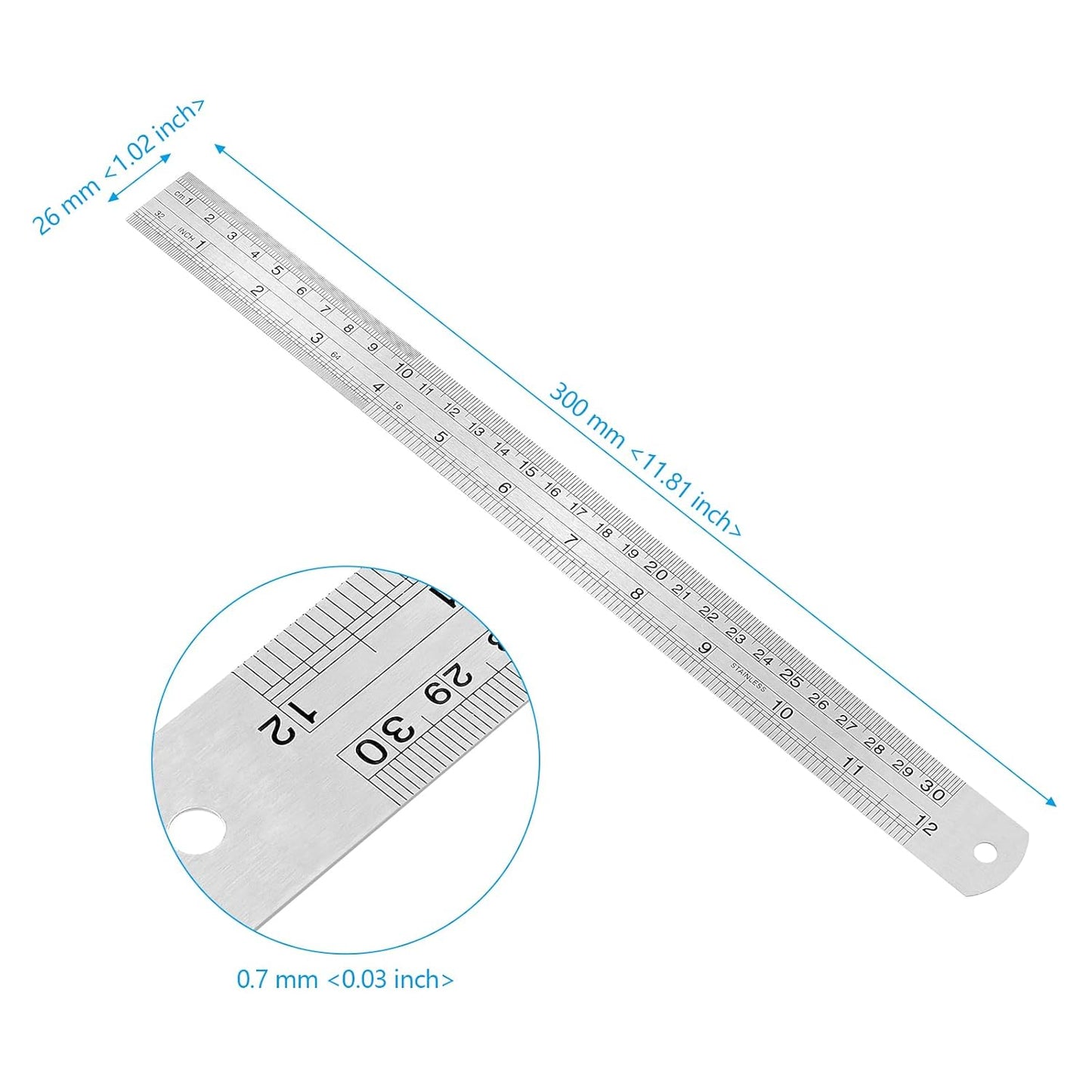 25 PCS 12 Inch Stainless Steel Ruler Bulk,Straight Edge Metal Rulers with Inch and Metric Scale for Measuring