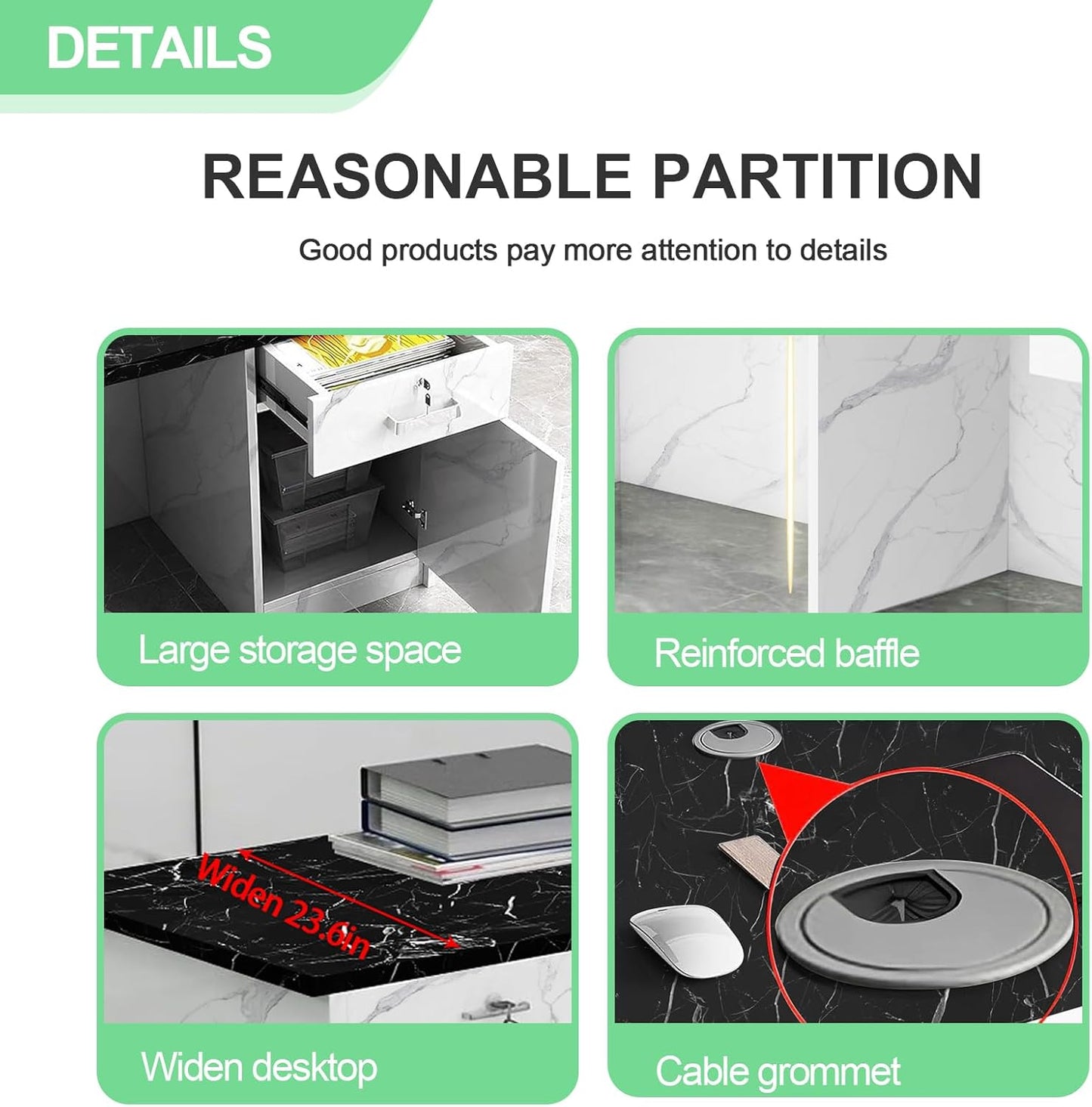 Modern Reception Desk with Counter and Drawer Office Front Desk with Cabinet Wooden Commercial Reception Table Checkout Counter for Retail Salon Lobby White and Black Right 63inch/160cm