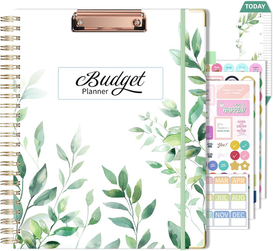 Ospelelf Undated Budget Planner with Expense Tracker and Bill Organizer Large Spiral Bound Monthly Account Planners to Take Control of Your Money 12 Months Green