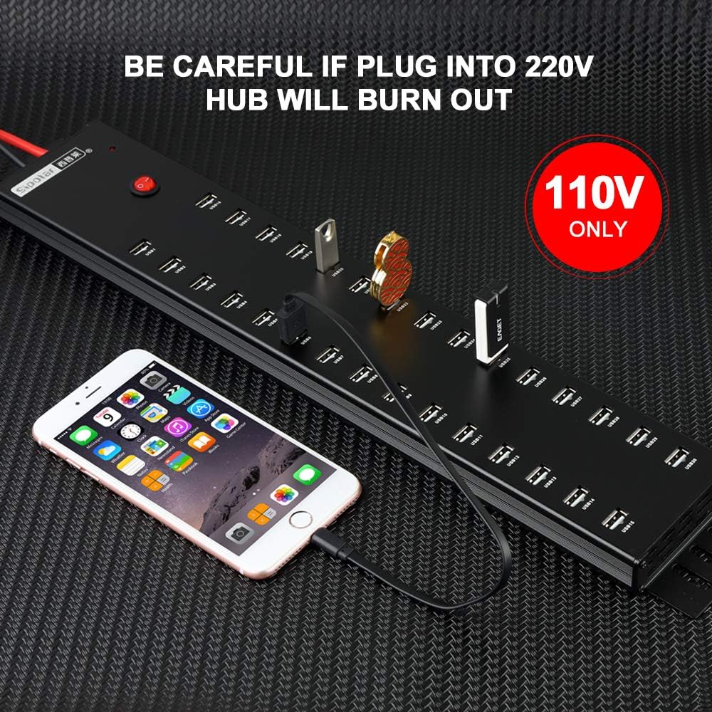 Industrial USB 2.0 Hub 30 Ports with 300W Power Supply Wall Mountable Support Refurbishing and Brush, Batch Data Transfer