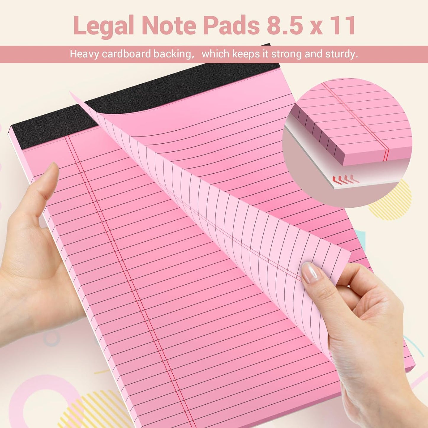 Legal Pads 8.5 x 11 Colored Notepad, 3 Pack Note Pads Wide Ruled Lined Paper, Micro Perforated Writing Pads, 30 Sheet/Note Pads, Notebook Paper Tablet for School, Pink Legal Pad 8.5 x 11