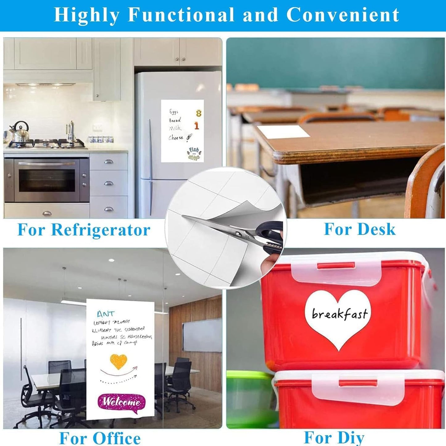 White Board Sticker Adhesive Backing, 47" x 98" Magnetic Dry Erase Board Contact Paper Stick on Wall, Whiteboard Sheet for Teacher Kids Classroom, Include Markers, Eraser with Magnet