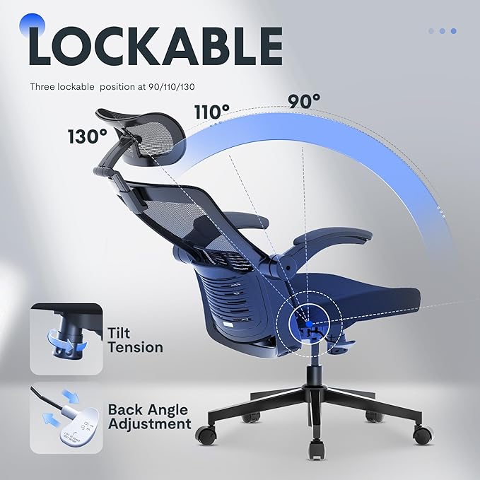 FLEXISPOT OC3 Pro Ergonomic Office Chair High Back Computer Chair with Flexible Flip-up Armrest/8-Level Lumbar Support, High Elastic Foam Seat Cushion, Chairs for Home Office Working Studying, Black