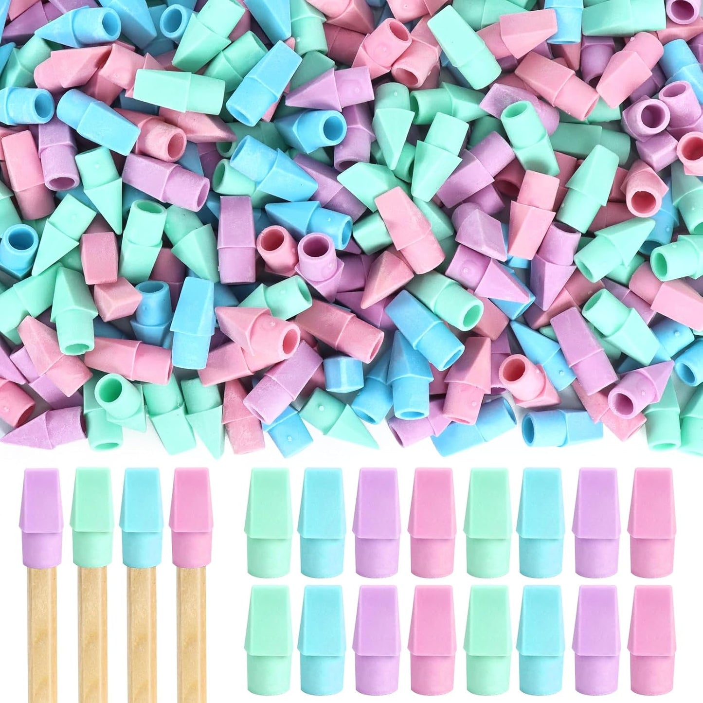 PRALB 400PCS Pencil Top Eraser Bulk Caps for Pencils,Chisel Shape Erasers Toppers for Party Favors Games Prizes, Pencil Top Erasers Cap for Home School Classroom Office Cool Color Series