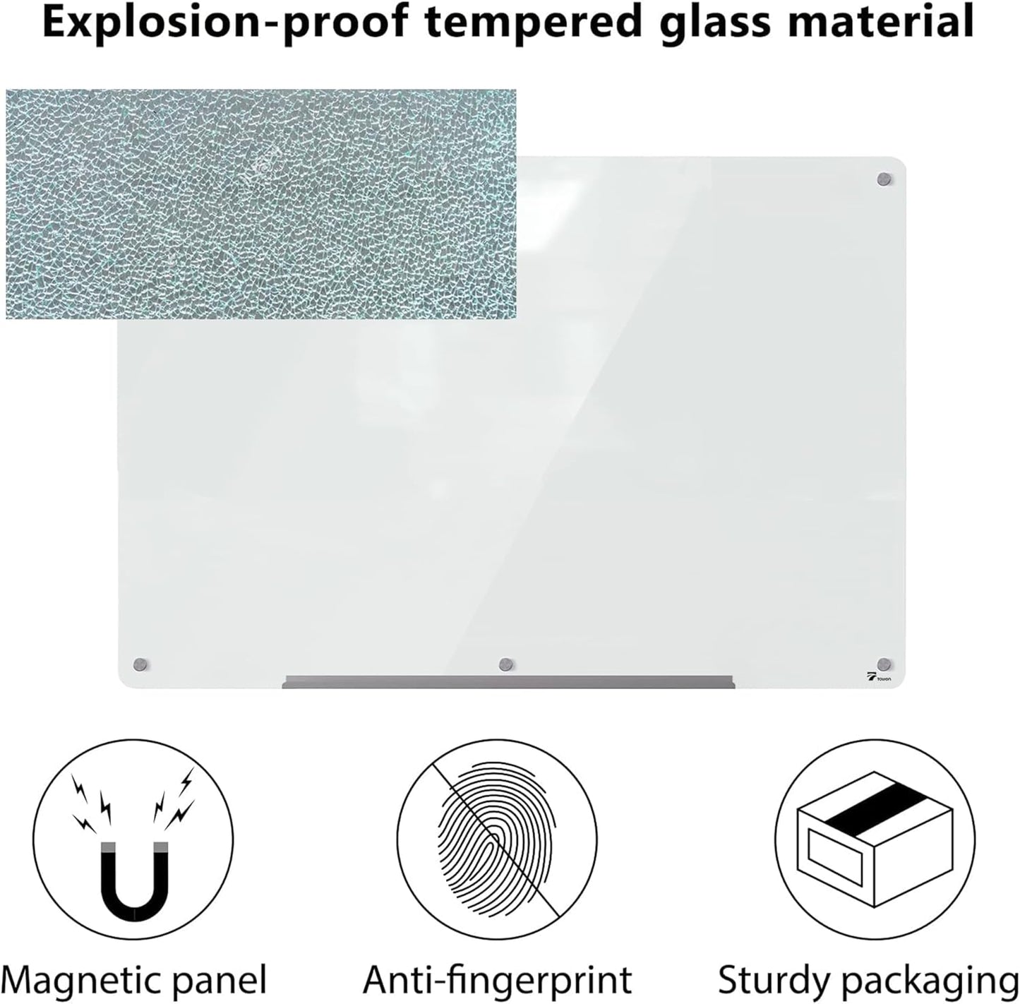TOWON 6 x 4ft Glass Whiteboard Wall – Magnetic White Dry Erase Board (72 x 48 inches) with Multi-Color Markers, Strong Magnets, Pen Tray & Eraser – Frameless Design for Office, Home & Classroom