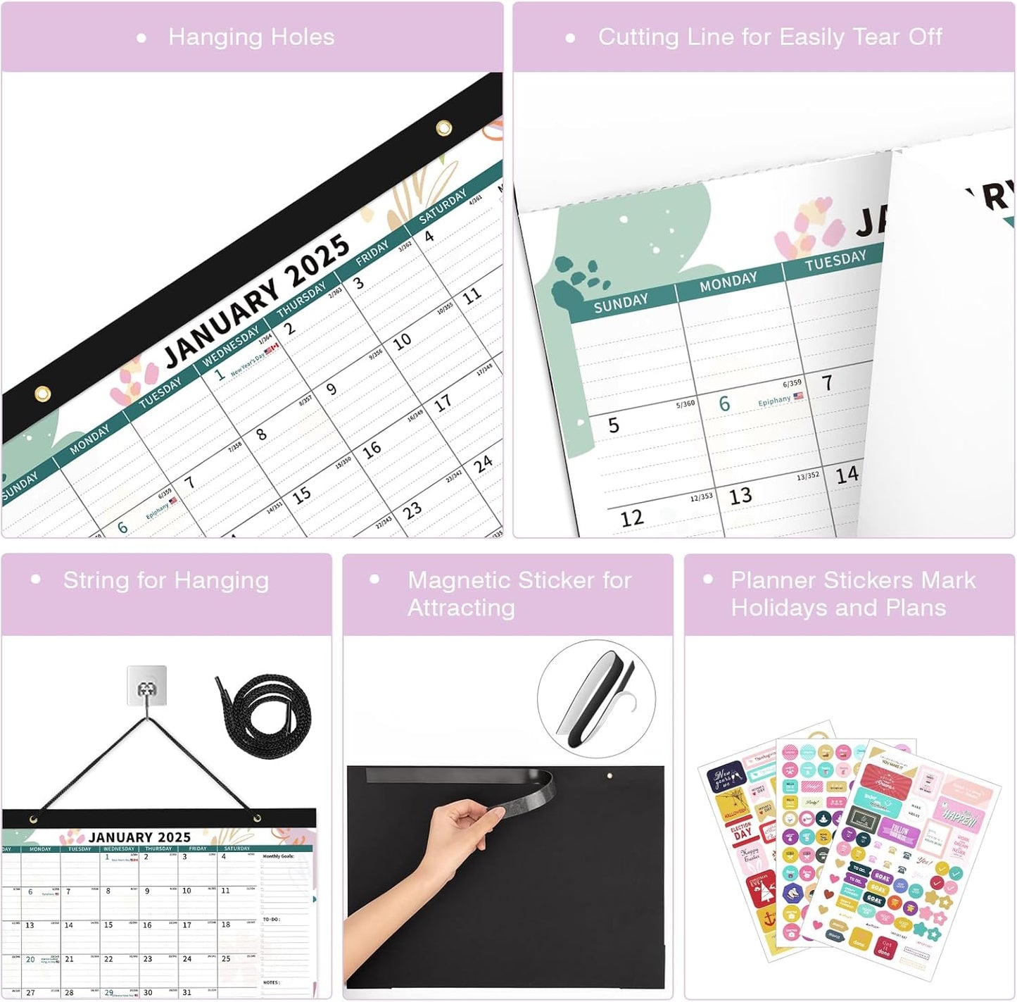 Ospelelf 2025-2026 Calendar Magnetic Desk Wall Desktop Monthly Planner from January 2025 to June 2026 Large To Do Pad with Plastic Cover for Office 17" X 12" Floral