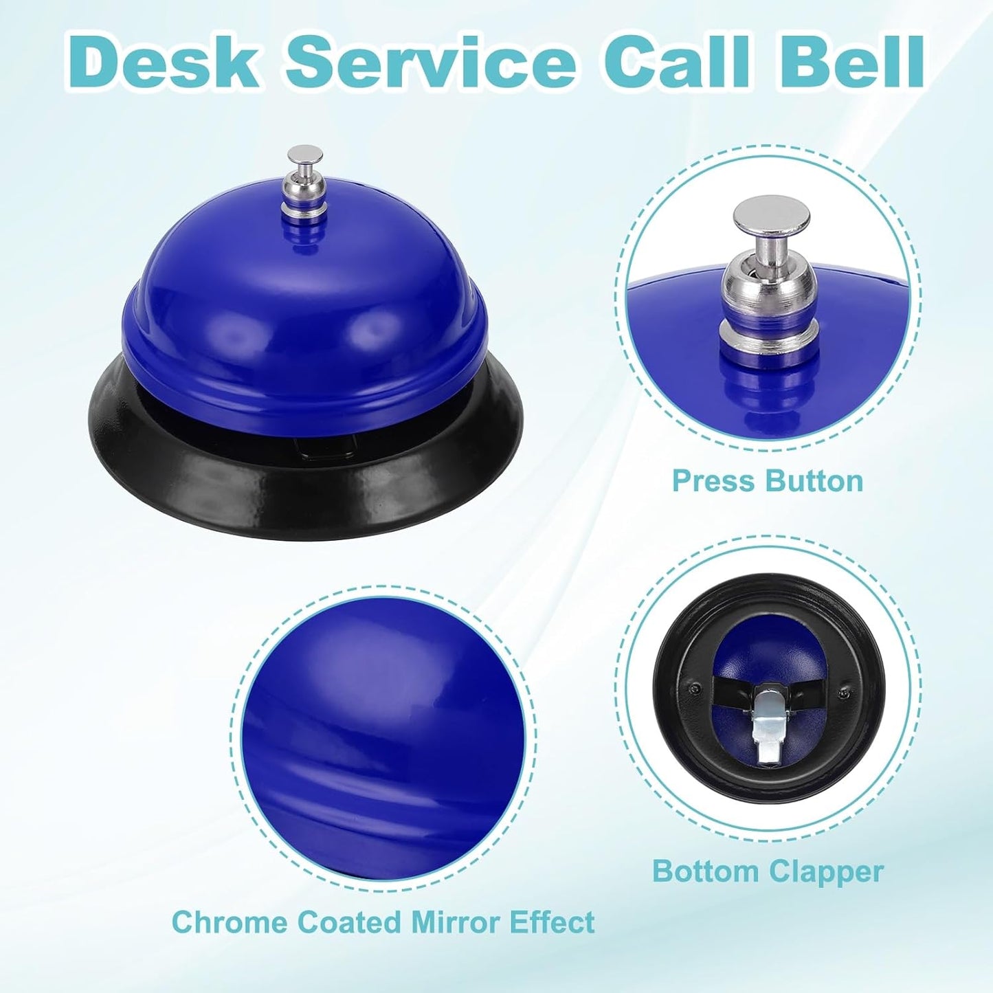 uxcell 2Pcs Desk Service Call Bell, 3.35 Inch Metal Dinner Service Bell Ring for Hotel Restaurant Reception Area and Wedding Party Events, Blue