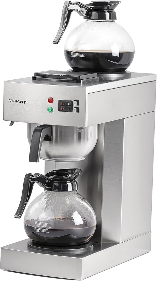 12-Cup Coffee Maker 1.8L Commercial Drip Coffee Maker Pour Over Coffee Machines with 2 Glass Carafes and 2 Warmers Plate Stainless Steel Coffee Brewer for Cofe Bar and Restaurant