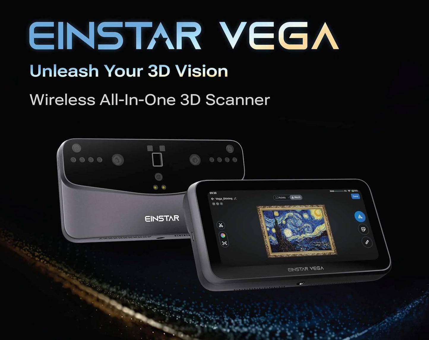 Einstar Vega 3D Scanner with Marker Helpers, Tripod, Wireless All-in-One Design, VCSEL/MEMS Projector Technology, Smooth 3D Scanning Small to Large Object, Powerful 8-core 2.4 GHZ CPU, 48MP RGB Camera