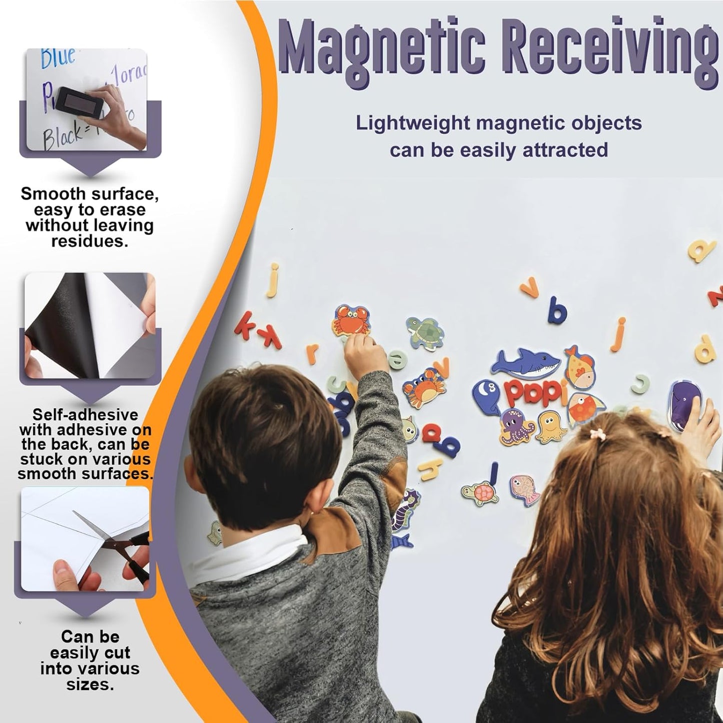 Large Magnetic Whiteboard for Wall - Adhesive Backing 72" x 48" Dry Erase Board White Board Sheet for Conference Room Office Home Include Starter Kit