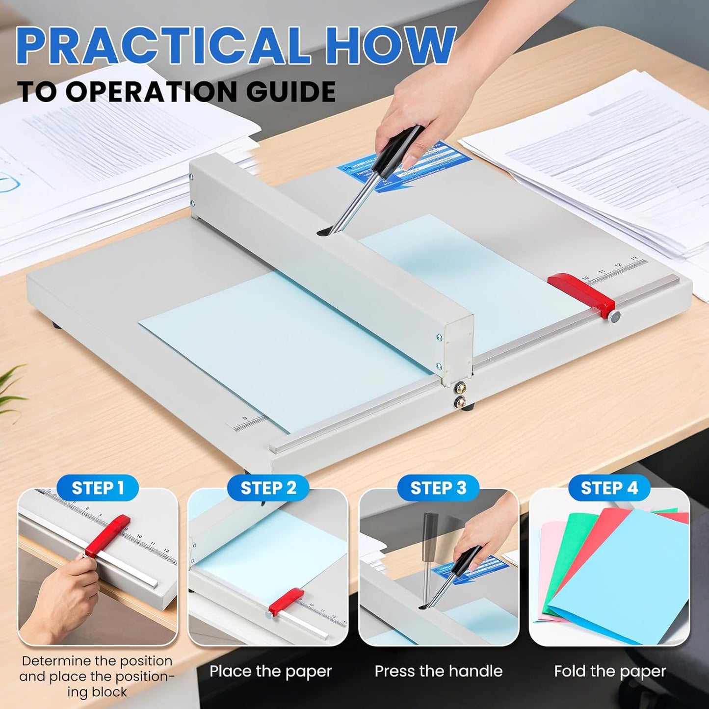 Mxmoonant Manual Creasing Machine 18’’ with Positioning Blocks, Imperial Scale, 70-450g Thickness Paper Creaser, Paper Folding Machine for Business Cards, Invitations, DIY Crafts, Brochures, Covers