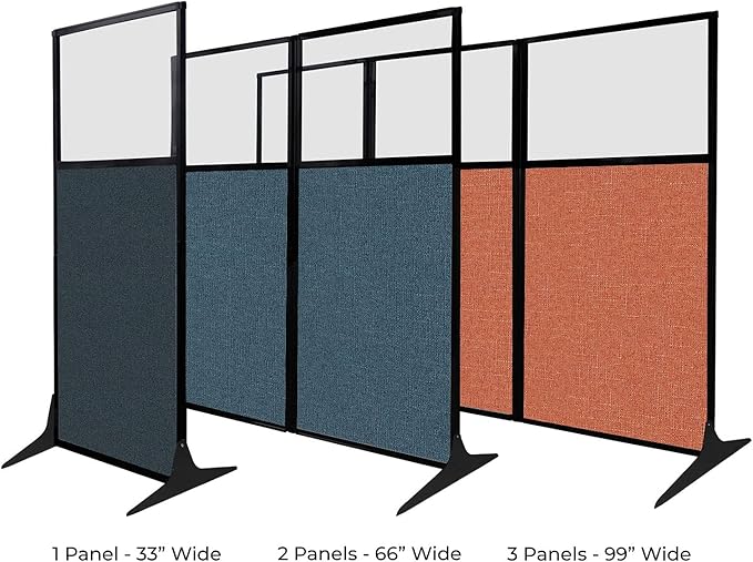 Versare Workstation Partition | Portable Wall Divider | Modern Office Cubicle | Free Standing Privacy Screen | Flexible Work Space | 33" x 70" W/Window, Blue Spruce Fabric Panels