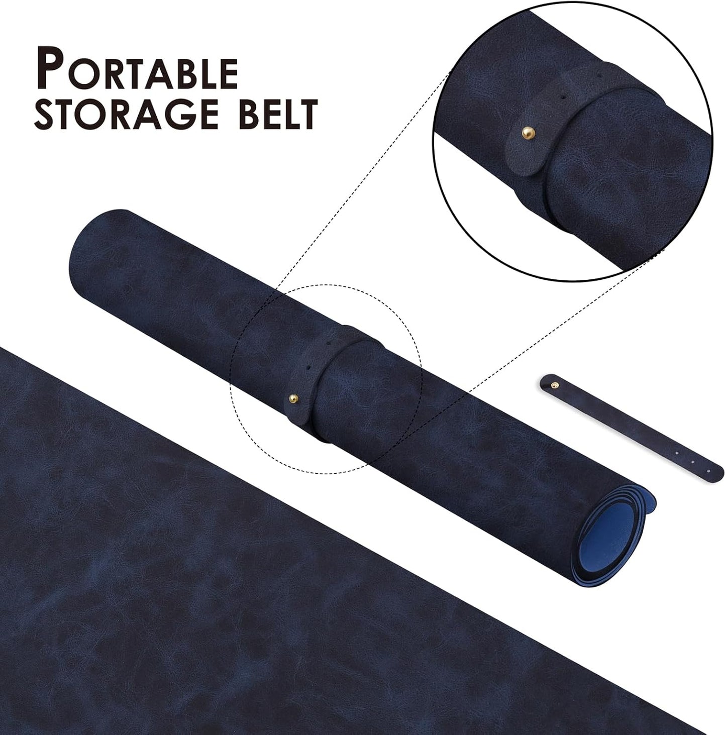 Distressed Leather Desk Mat - Non-Slip PU Desk Pad for Office and Home - Desk Organization and Accessories - Ideal for Large Mouse Pad and Desk Mats on Top of Desks(Navy Blue,36"x 17")