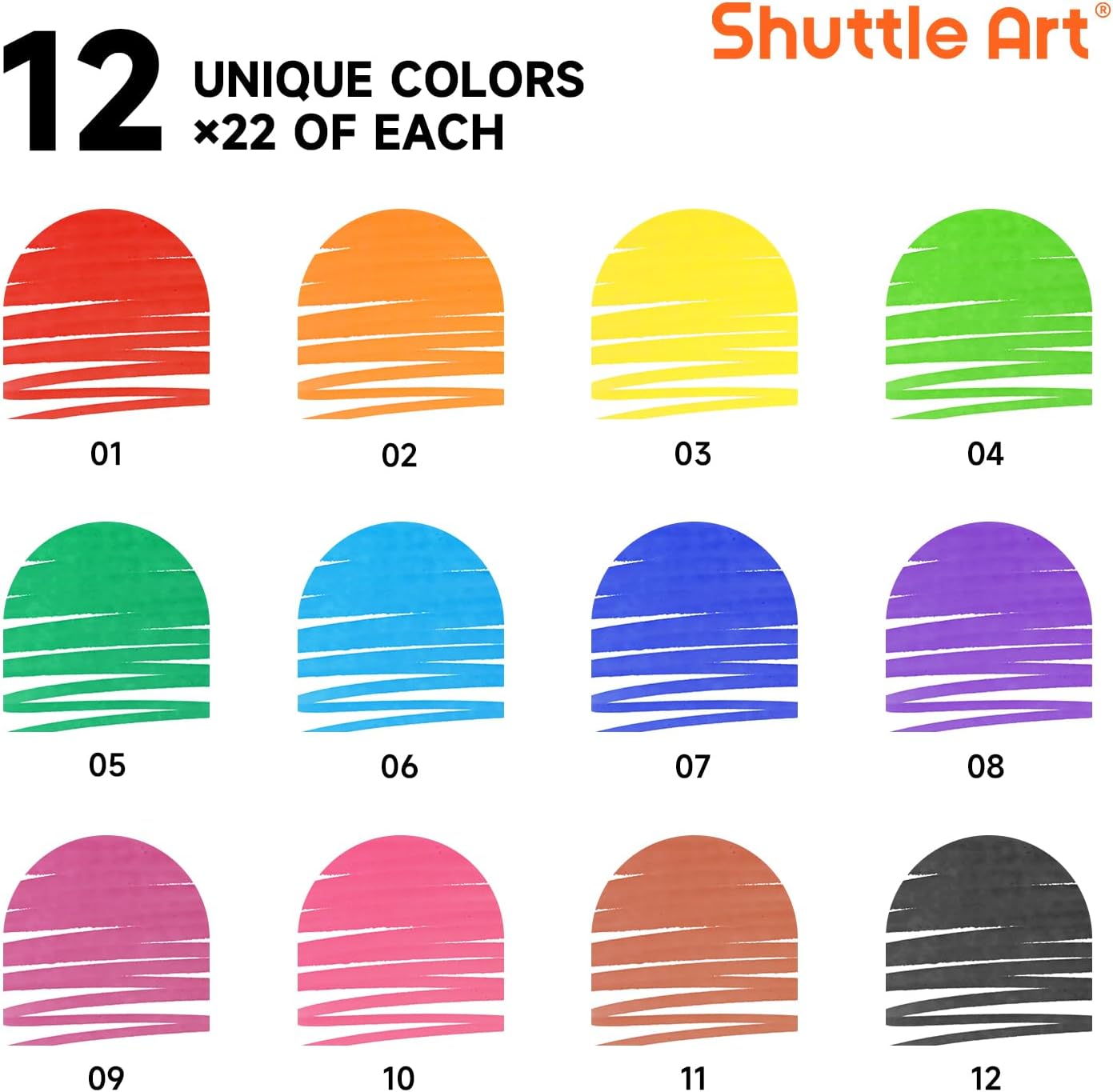 Shuttle Art 264 Pack Washable Markers, 12 Assorted Colors Broad Line Conical Tip Large Markers Bulk with a Box, Bonus Caps, Home Classroom School Supplies for Toddlers Kids Adults Students Teachers