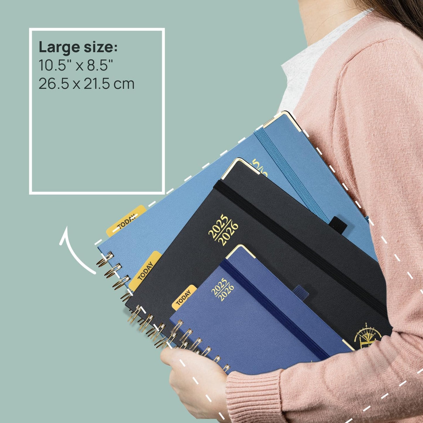 POPRUN Academic Planner 2025-2026 (July 2025-June 2026), Daily Weekly and Monthly Appointment Book (Wirebound Hard Cover - 10'' x 8'') with Hourly Time Slots, Tabs, 100 GSM - Orange