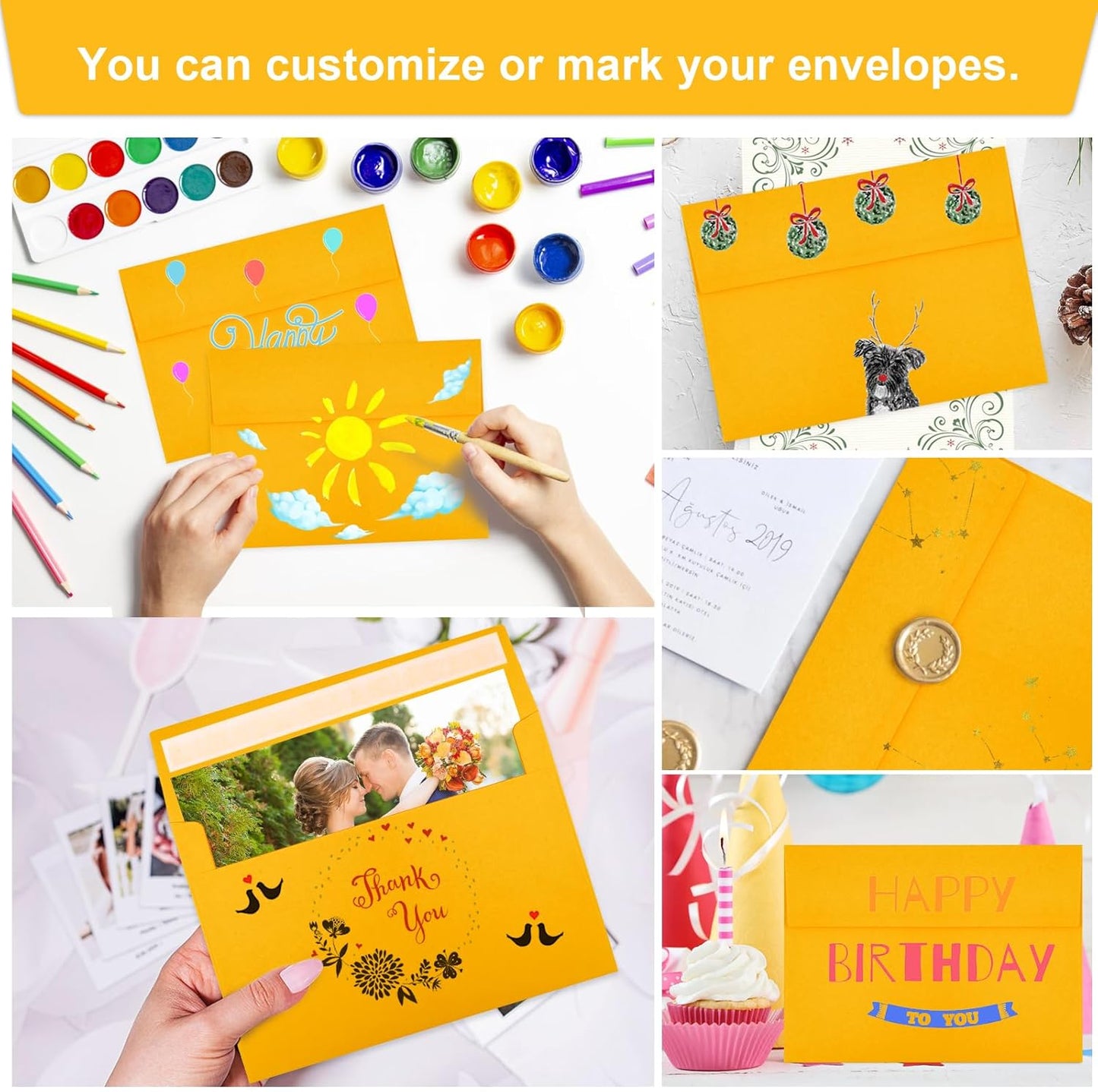 Joyberg 50 Pack Yellow 5x7 Envelopes - Self Seal for Weddings, Photos, Greeting Cards & Mailing