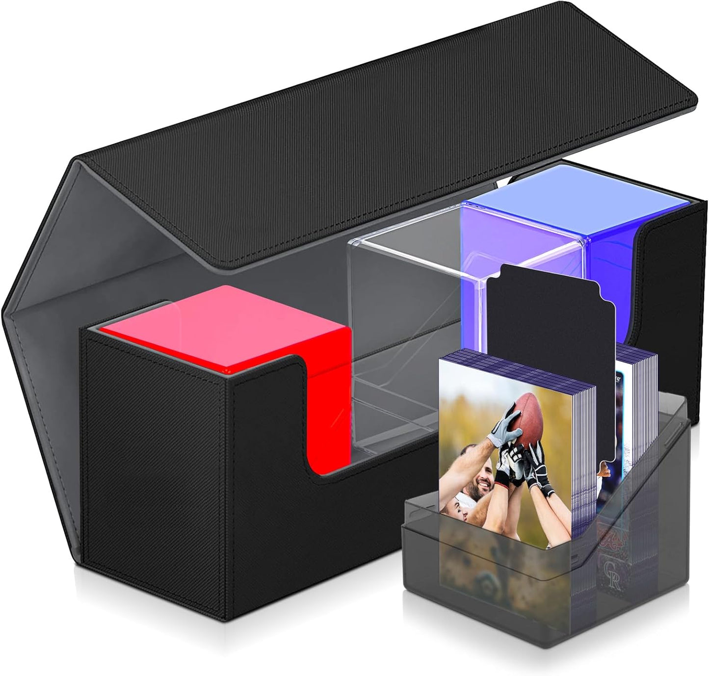 Card Deck Case for Trading Cards, Leather Magnetic Closure Commander Card Storage Box Holding 600+ Sleeved Cards Fit for YuGiOh, MTG and Sport Cards (1000 Card Deck Case)