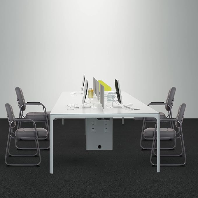 CLATINA Waiting Room Guest Chair with Bonded Leather Padded Arm Rest for Office Reception and Conference Desk Black with Sled Base Grey 1Pack