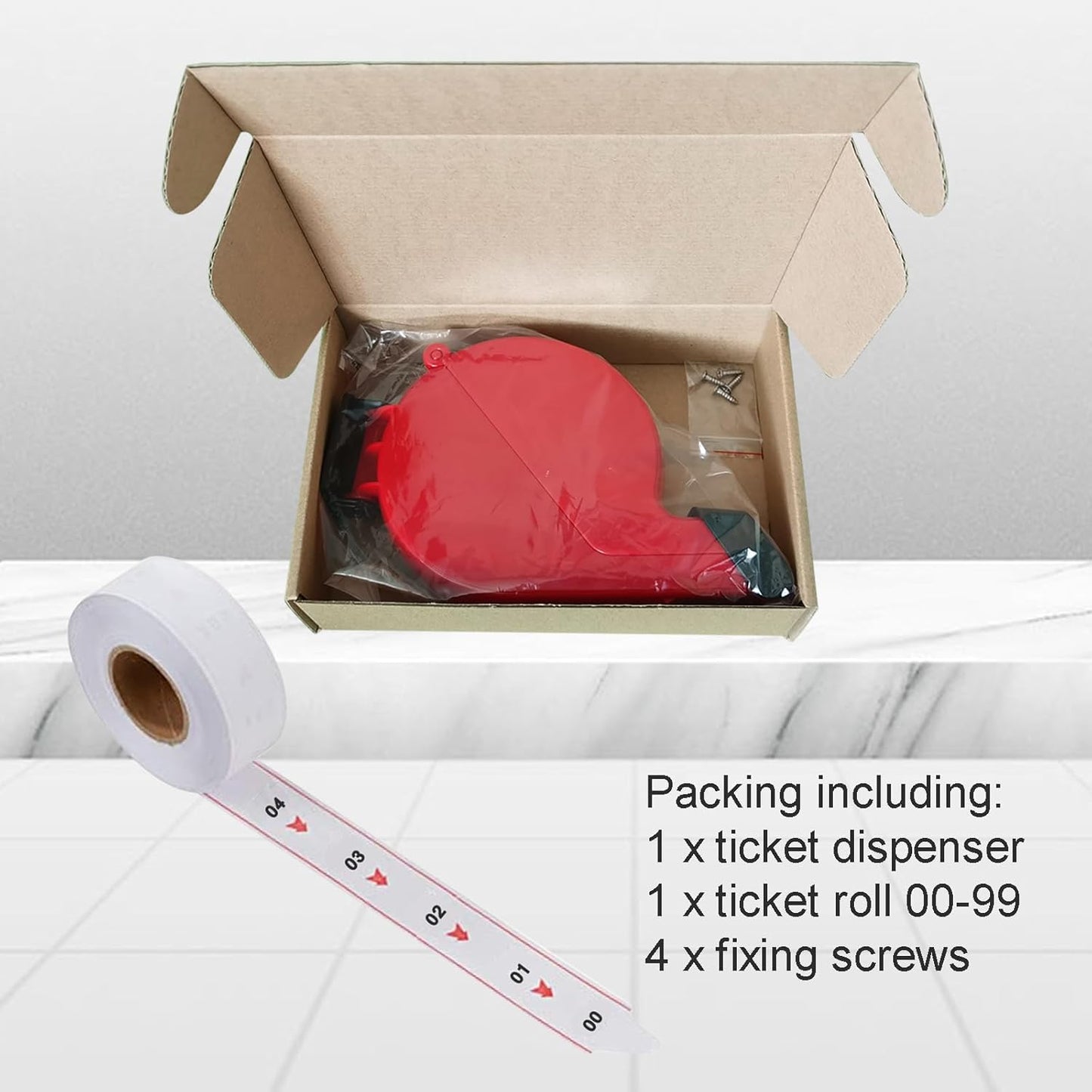 Ticket Dispenser Take a Number Ticket Number Dispenser with 1 Roll 2 Digit Ticket Roll 20 Groups Number from 00-99 (2 Digit, red)