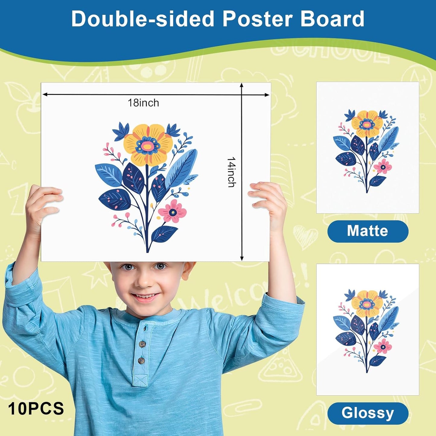 10 Pcs White Poster Board Paper 14x18, ROOKEA Blank Graphic Display Vision Boards Bulk for School Arts Classroom Crafts Projects Presentations Drawing Scrapbooking