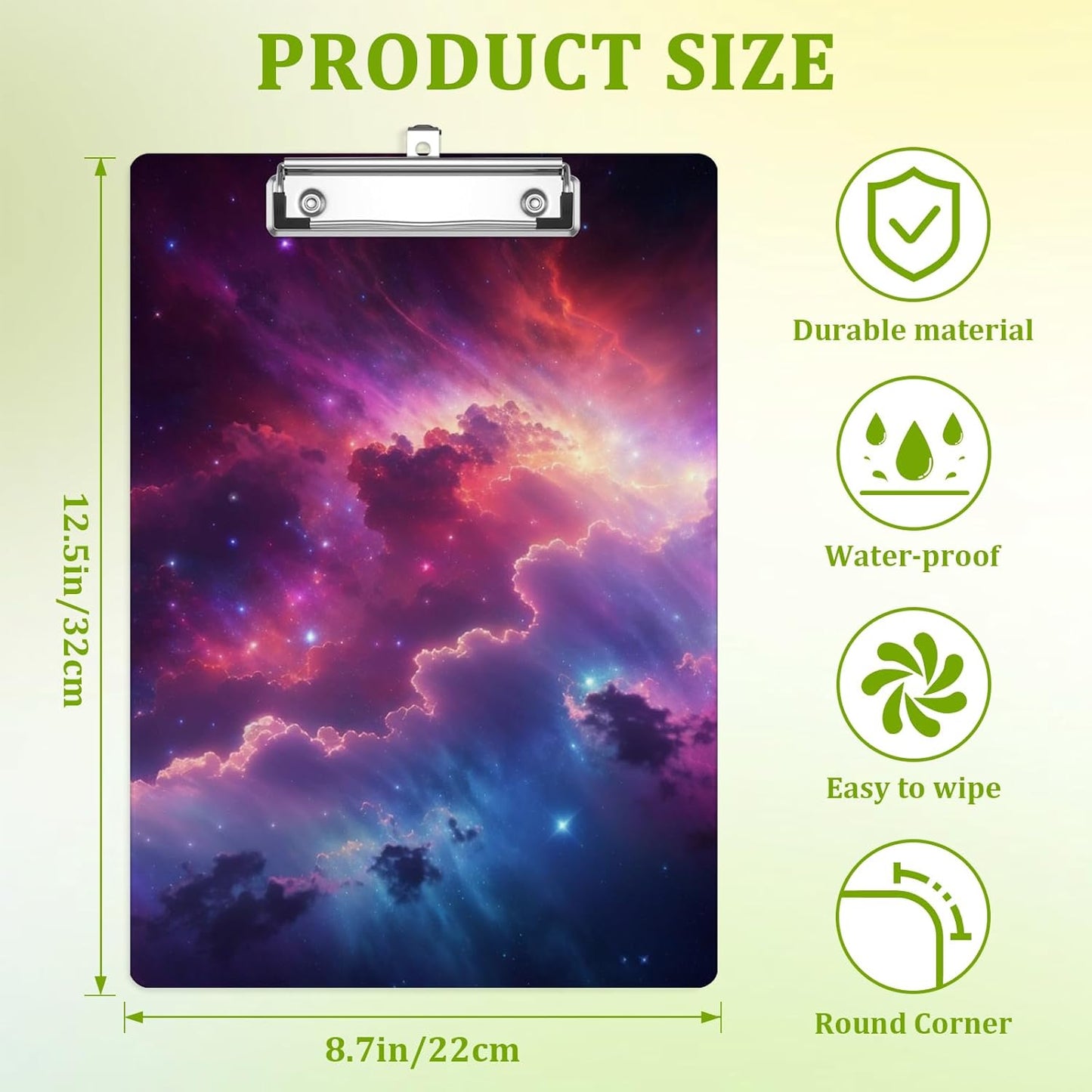 Galaxy Space Clipboard,Decorative Acrylic Clipboard with Low Profile Metal Clip for Office,School,Teachers,Students Standard Letter Size 9x12.5