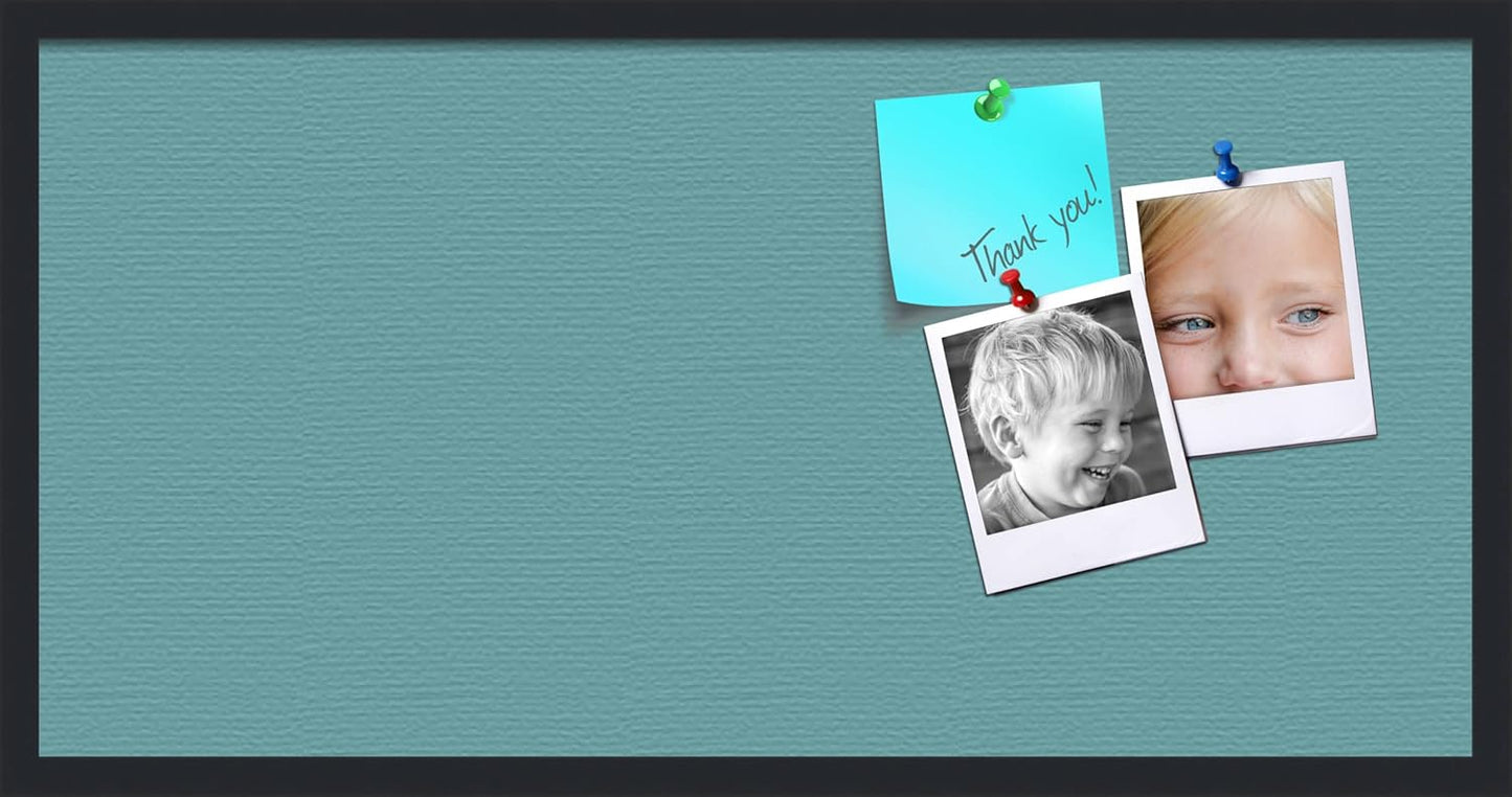 PinPix 36x18 Inch Cork Bulletin Board. This Decorative Framed Pin Board Comes with Aqua Pastel Design and a Satin Black Frame. Ideal for Home Office Decor or Message Board (PinPix-1806)