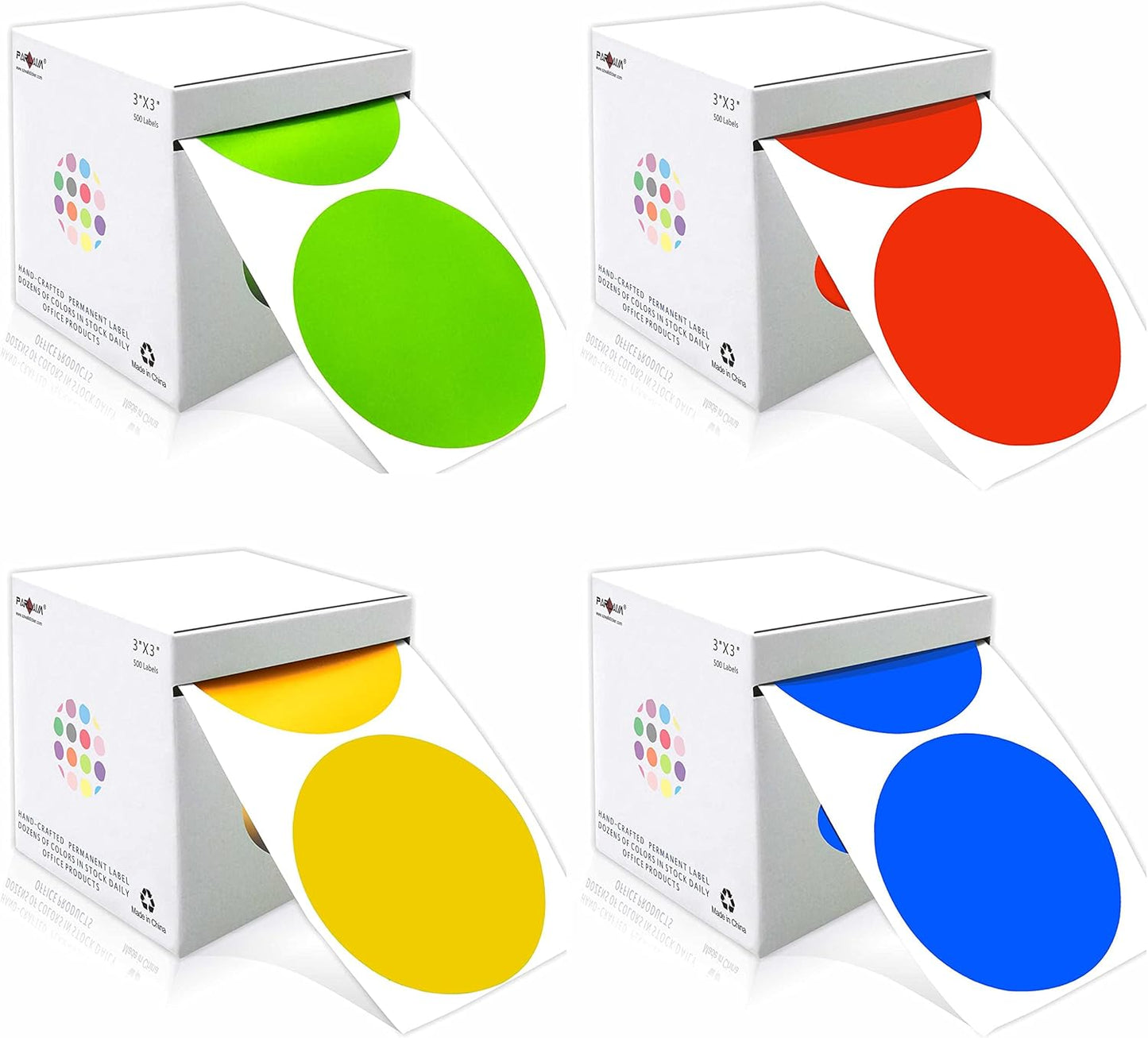 PARLAIM 3 Inch 4 Rolls 2000 PCS Round Color Code Dot Stickers,4 Color(Red/Yellow/Blue/Green) Dispenser Box Roll dots Label Inventory Circle Stickers