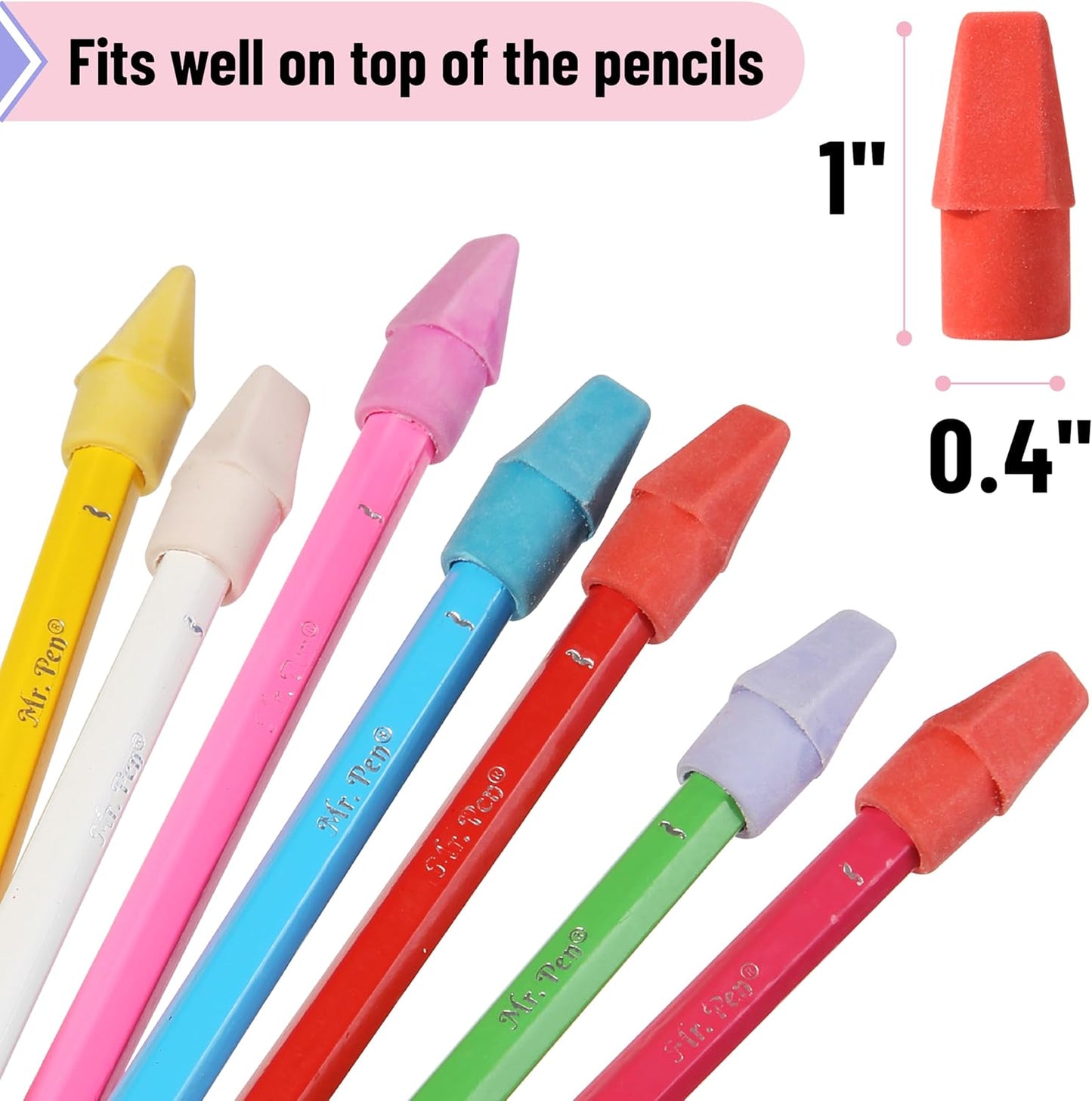 Mr. Pen- Pencil Erasers Toppers, 120 Pack, Colorful, Latex Free, No Smudge, Mr Pen Erasers for Pencils, Pencil Top Erasers, Eraser Caps, Eraser Tops