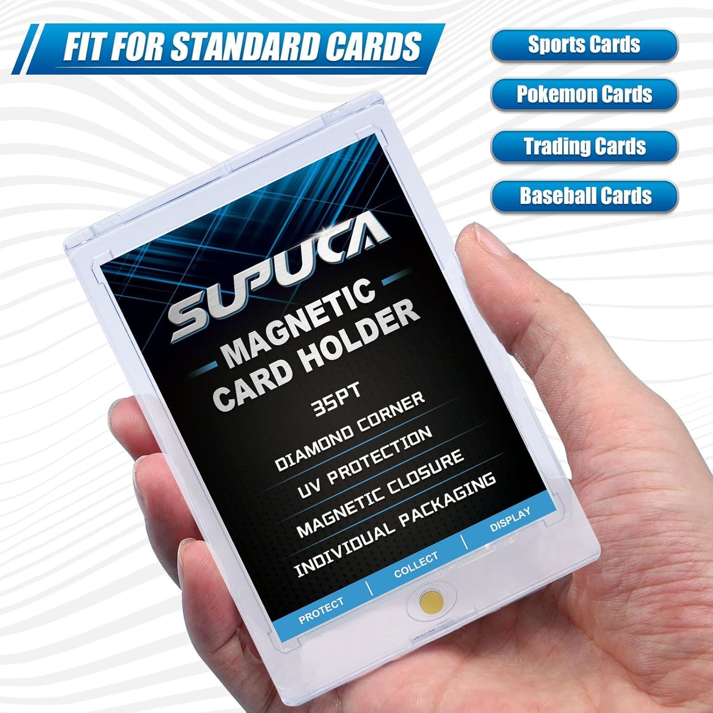 50ct Magnetic Card Holder 35PT, One Touch Card Holder for Trading Card, Card Protectors Hard Plastic, Card Sleeves Display Case for Baseball Card Sports Cards