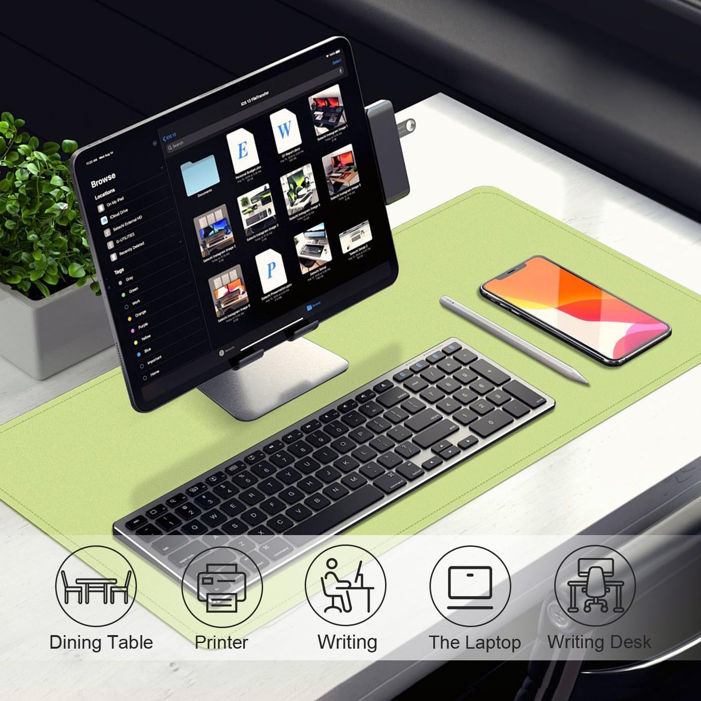 Leather Desk Pad Protector, Mat, Large Mouse Pad, Non-Slip Blotter, Laptop Desk Pad - PU Leather Writing Pad for Office and Home (Matcha Green, 31.5" x 15.7")