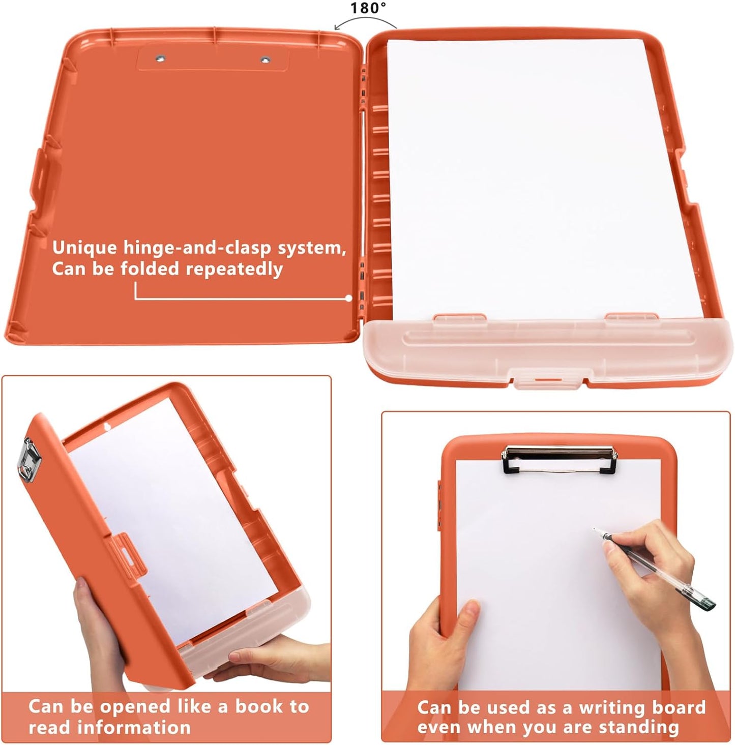 Clipboard with Storage, A4 Binder Nursing Clipboards with Pen Holder, Heavy Duty Storage Clipboards with Low Profile Clip, Clipboard Folder Side-Opening, Smooth Writing Clip Board (Red Brown)
