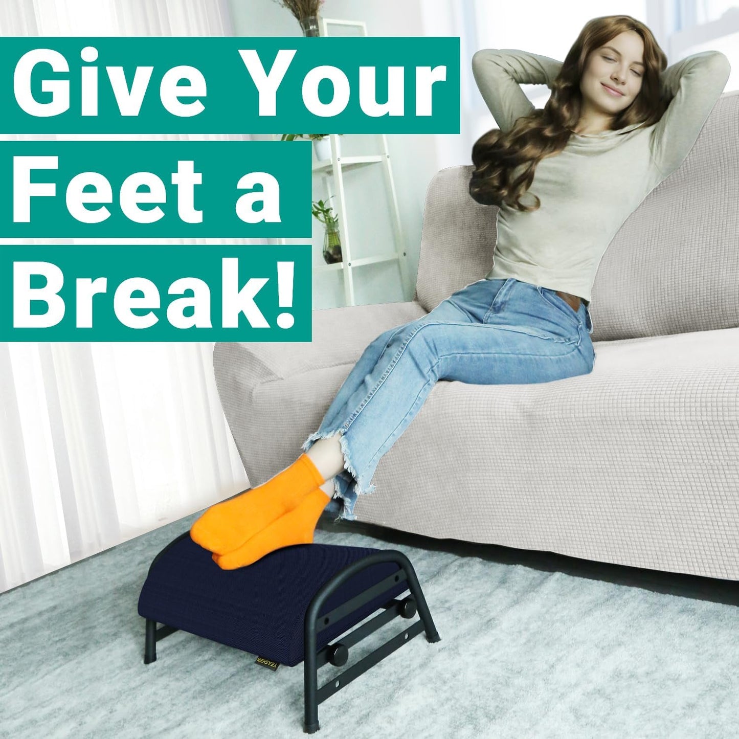 Foot Stool Underdesk Footrest with 3 Adjustable Heights, Under Desk Foot Rest for Car, Home and Office, Office Desk Accessories