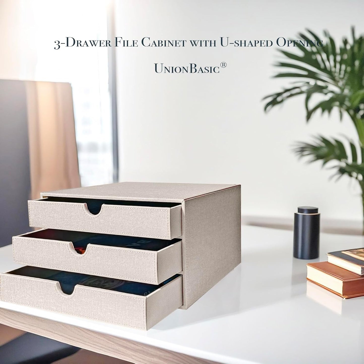 UnionBasic Document Organizer, 3-Drawer File Cabinet Document Storage Box, Office Desktop Filing Organizer, Beige