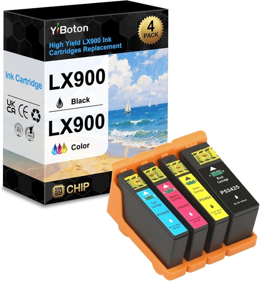 High Yield LX900 LX-900 Ink Cartridge Replacement for Primera 53422 53423 53424 53425 Used for Primera LX900 Printer Ink (4-Pack Black Cyan Magenta Yellow)