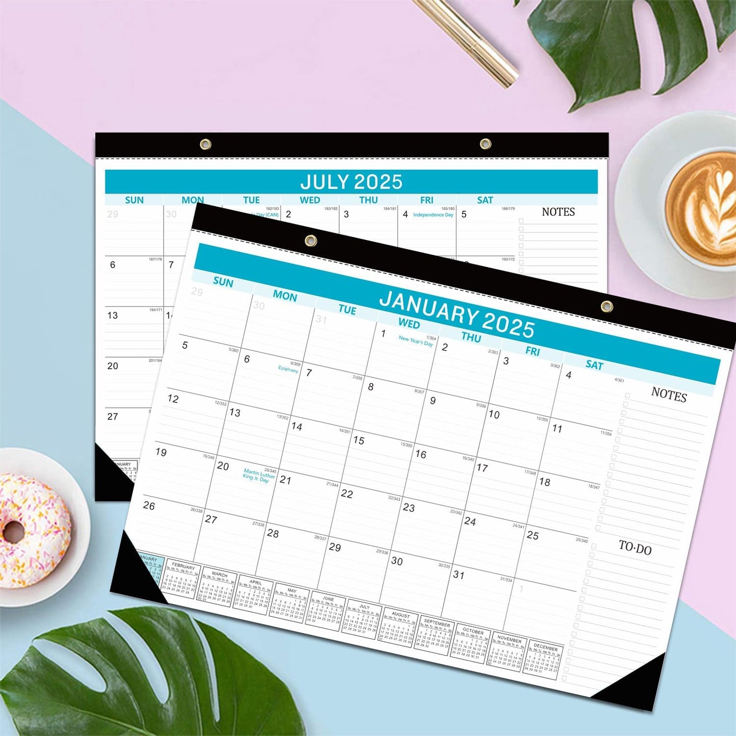 Lateefah Desk Calendar 2025-2026, Runs Jan 2025 to Jun 2026, 2025 Desk Pad Calendar with to-do List, 18 Monthly 17" x 12" Desk Calendar for School, Home or Office