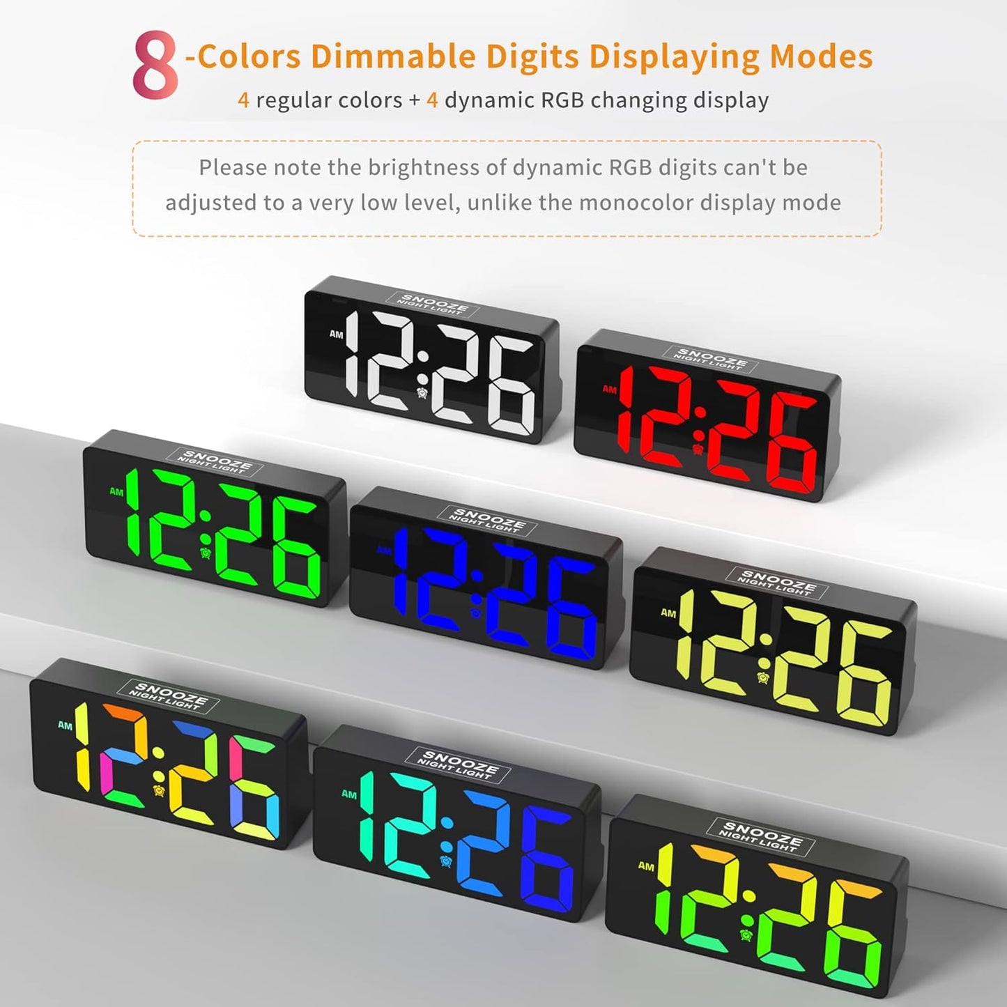 PPLEE Digital Alarm Clock with RGB Night Light - Color Changing LED Display, Large Easy-Read Number, Adjustable Brightness&Volume, USB-C Charging, Snooze, 12/24H, Bedside Clock for Kids Adults Elderly