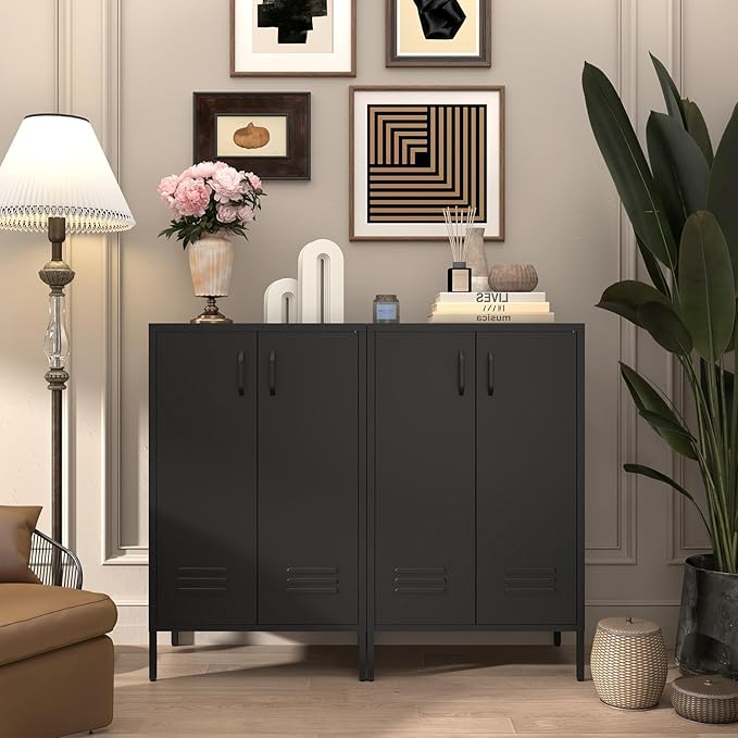 Metal Storage Cabinet,Metal Cabinet with Adjustable Shelves, 2 Door Locker Cabinets with Doors,Accent Cabinets for Living Room,School,Office