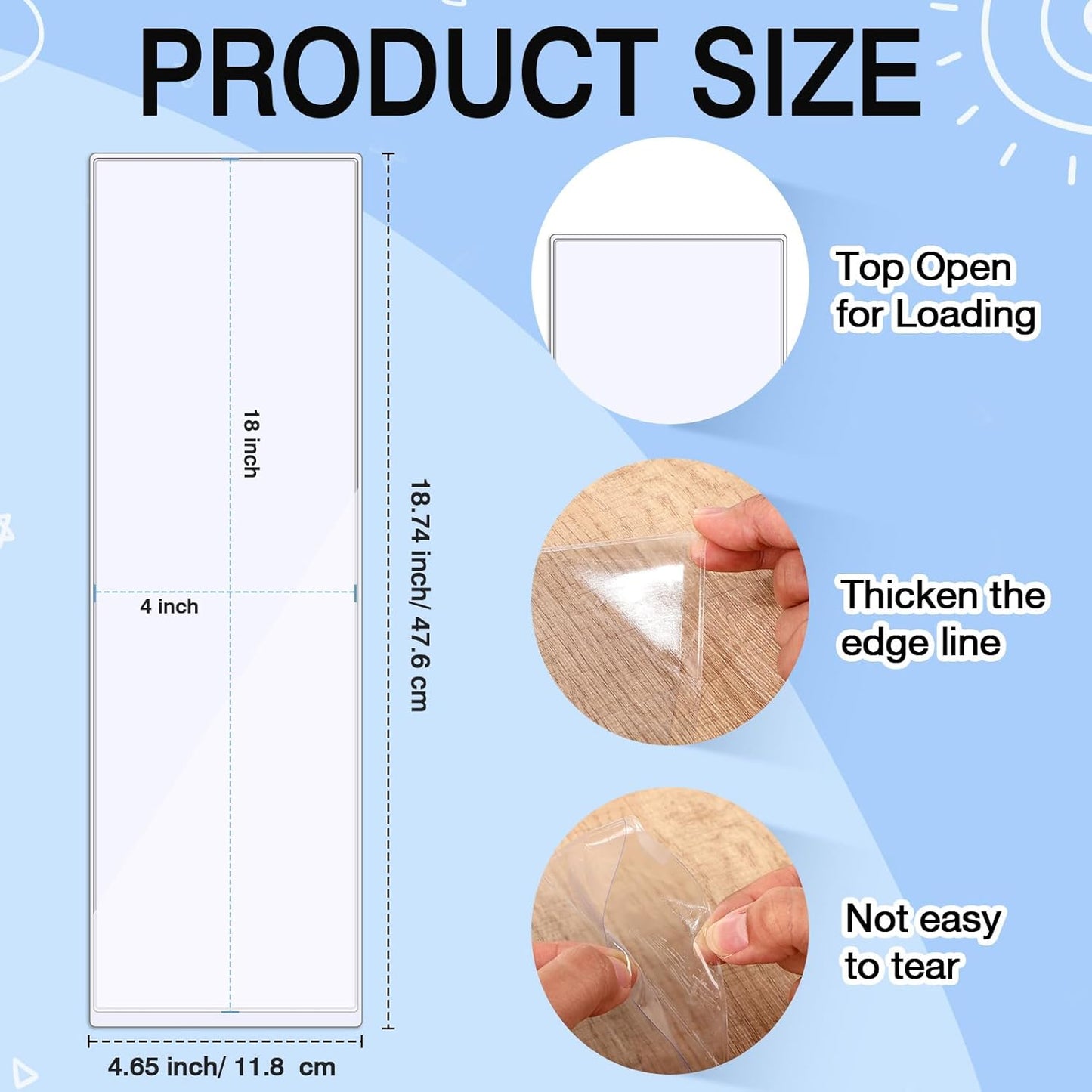 Outus 100 Pcs Clear Self Adhesive Pockets - Bin Labels for Storage Bins, Pocket Label Sleeves, Plastic Index Card Holder with Top Open for Organizing Bins Box Drawer(18 x 4 Inch)