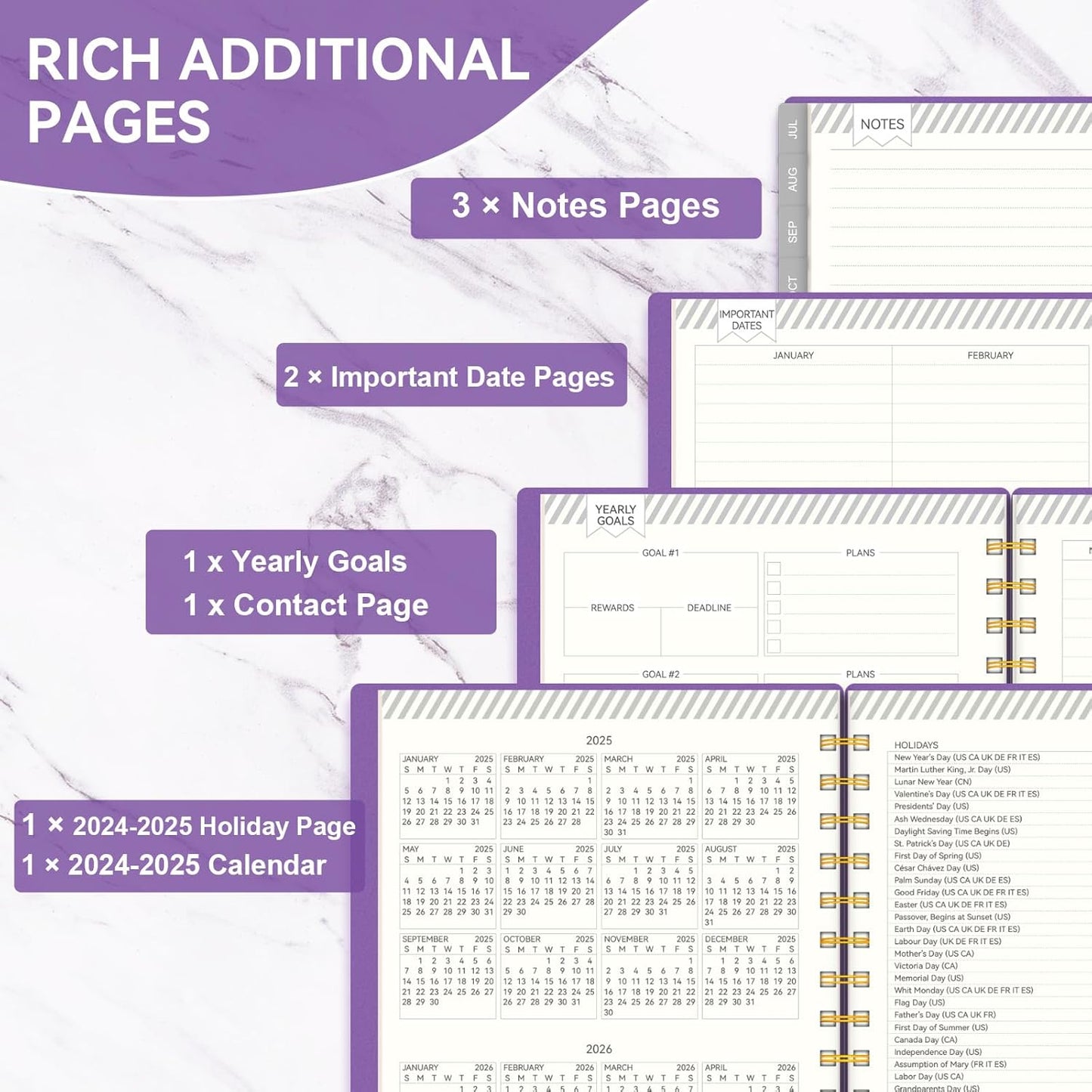 Planner 2025-2026, Weekly and Monthly Planners for Teacher & Student,Jul.2025 - Jun.2026, AIMPEAK Daily Calendar Planner with Monthly Tabs, Pen Loop, Flexible Waterproof Cover, Purple, 5.5" x 8.5"