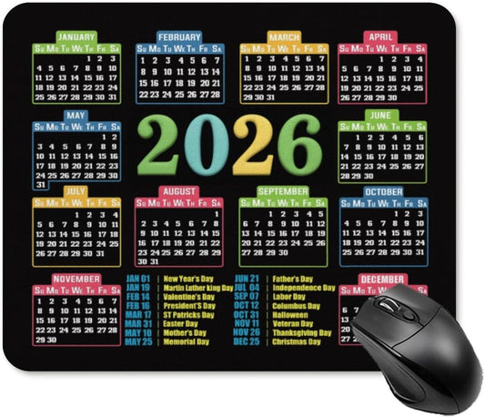 Mouse Pad 2026 Calendar,Computer Mouse Pads Calendars Non-Slip Rubber Desk Mat Mousepad Gaming Office Keyboard Mat (9.45x7.87 in) (Color Black)