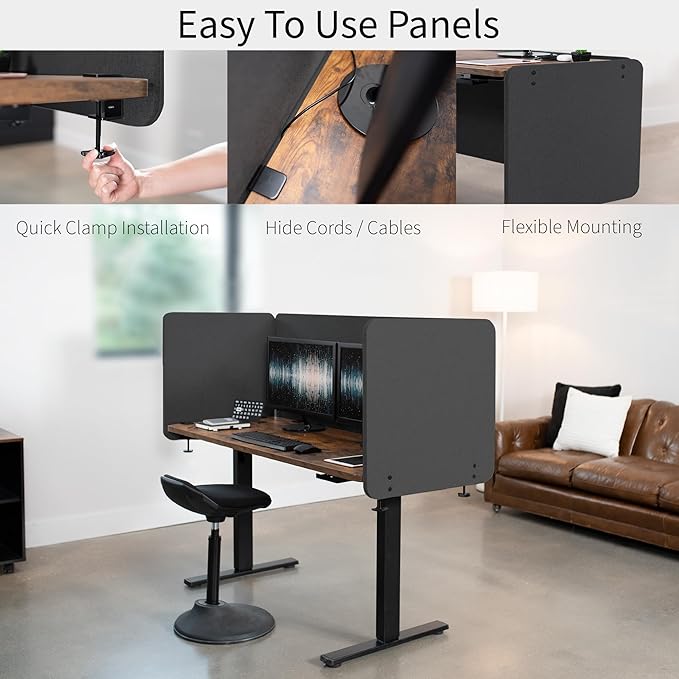 VIVO Clamp-on 24 x 24 inch Privacy Panel, Sound Absorbing Cubicle Desk Divider, Acoustic Partition, Dark Gray, PP-1-V024D