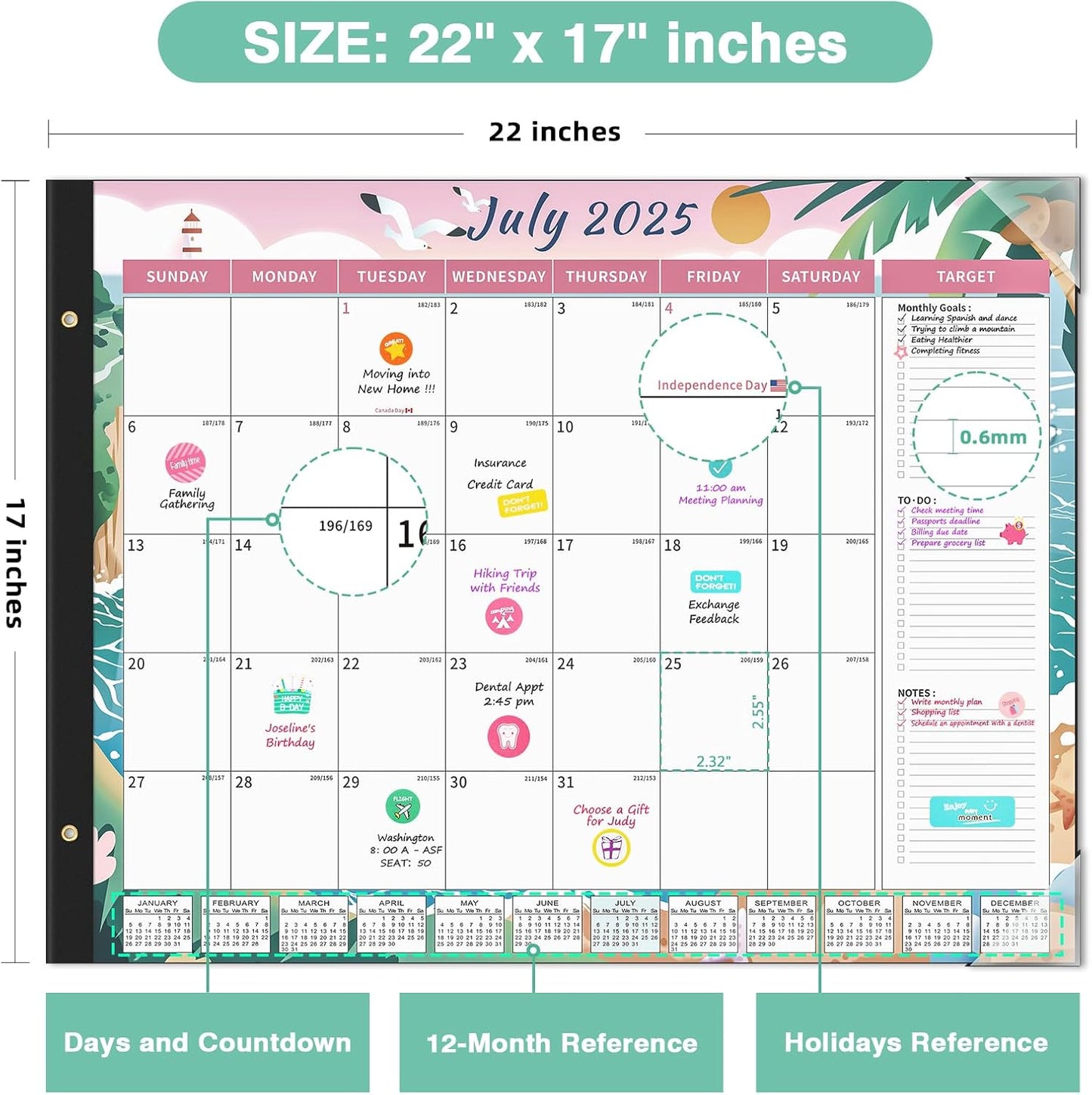 Ospelelf Desk Calendar 2025-2026 Large 22'' x 17'' Calendar 2025 Monthly Desktop Calendar, 18 Month Calendar, Use July 2025 - Dec 2026, Seasons