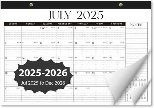 Desk Calendar 2025-2026, Monthly Desktop Large Calendar (July 2025-December 2026) Desk Wall Planner for Family Office Teacher School, 17" x 12" Black-White