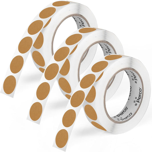 Perco Kraft Brown 1-Inch Round Circle Dot Sticker Labels - Multi-Roll Pack (3 Rolls, 1,000 Labels Each) - Permanent Adhesive, Natural, Cardboard-Like Surface - Perforated for Easy Use - Made in USA