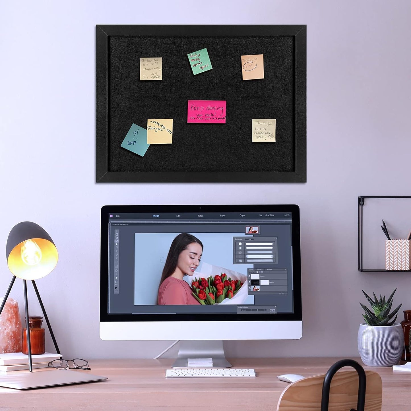 TORASO Cork Board Bulletin Board, Cork Boards for Walls with Pins, Eye Bolts, gaskets, Screws, Pin Board for Office, School and Home (All Black, 17“x23-2P)