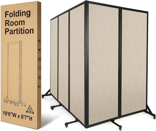 Room Partition,Folding Privacy Divider,Office Partition Dividers,Office Dividers Wall, 10'6"W x 6'7"H,Beige