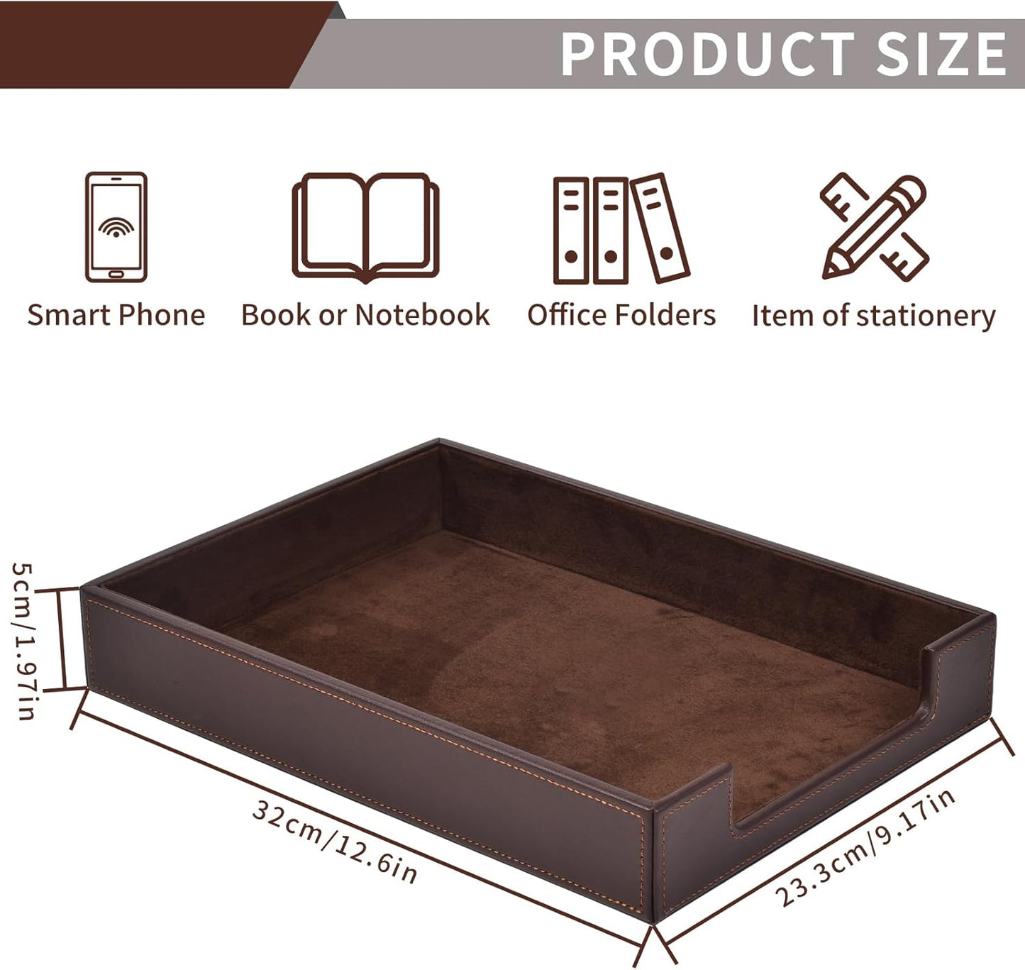 PU Leather Letter Tray - Load Documents Trays Front for Office Desktop Organizer - Desk Magazine, File, A4 Paper Holder - Paper Document File Holder Drak Brown (Drak Brown, A4-Tray)