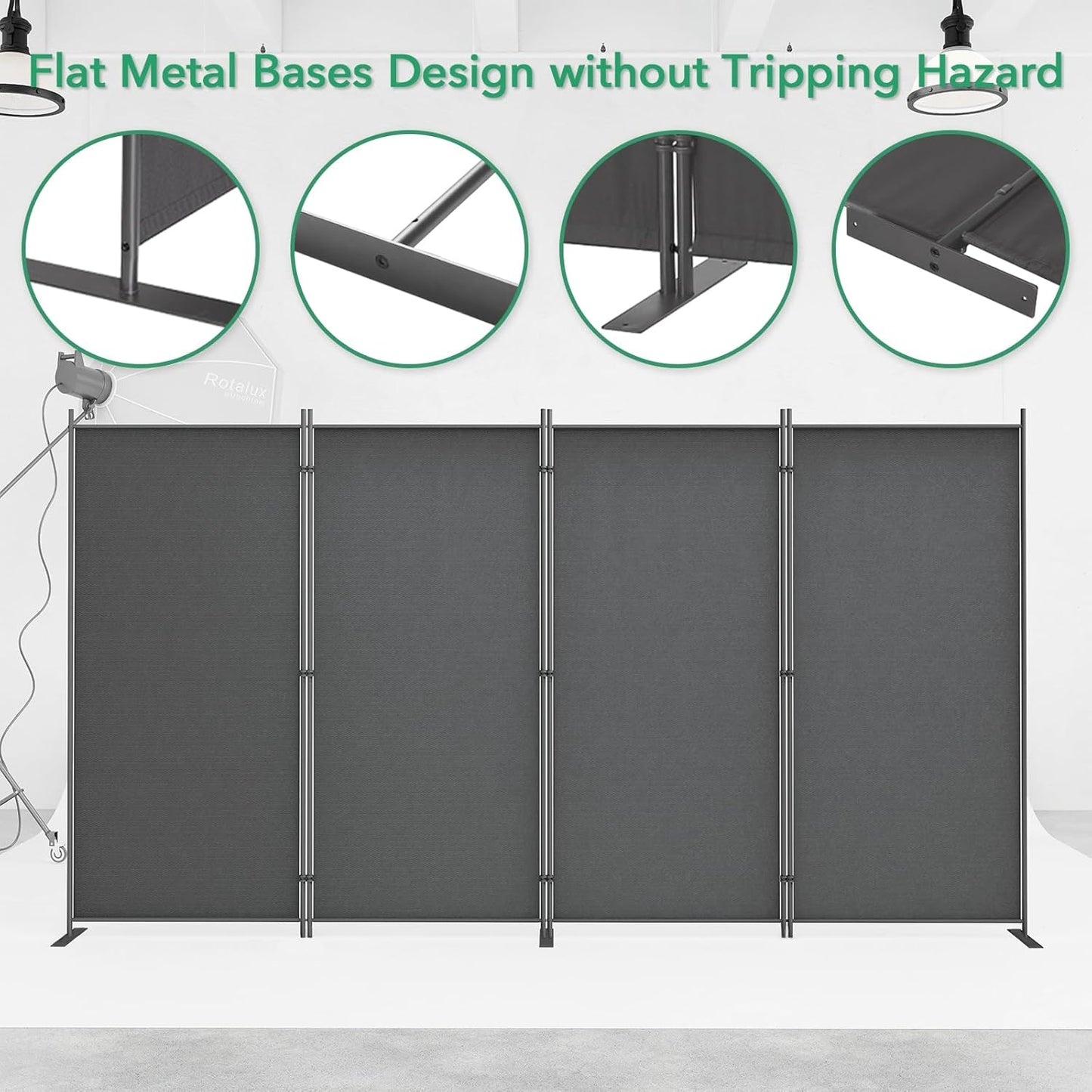 Helios&Hestia 4-Panel 6 ft Tall Indoor Folding Room Divider, Portable Privacy Screen, Freestanding Partition Separator, Temporary Wall Separation for Bedroom, Office, 136" W X 71" H, Dark Grey